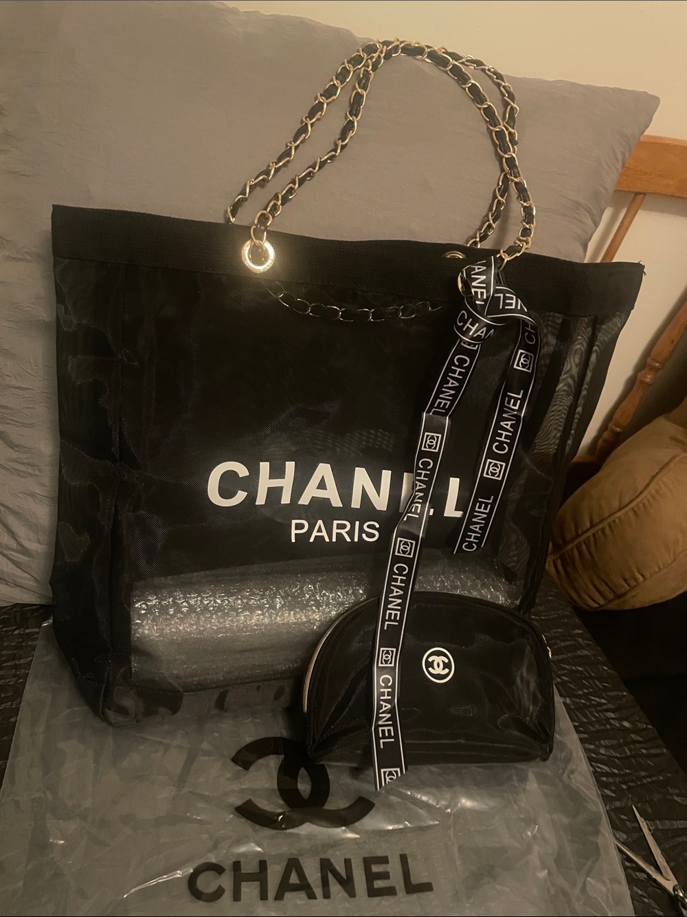 VIP Paris Black Mesh Tote with Small Pouch